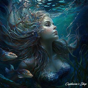 Beautiful long hair mermaid portrait picture poster